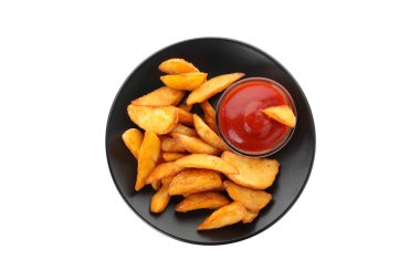 Patates püresi dilimli tabak, üzerine kırmızı sos. 