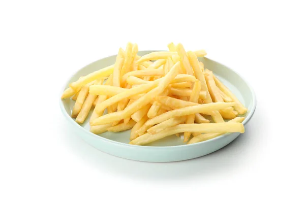 Тарілка смачної картоплі фрі ізольована на білому фоні, closeu — стокове фото