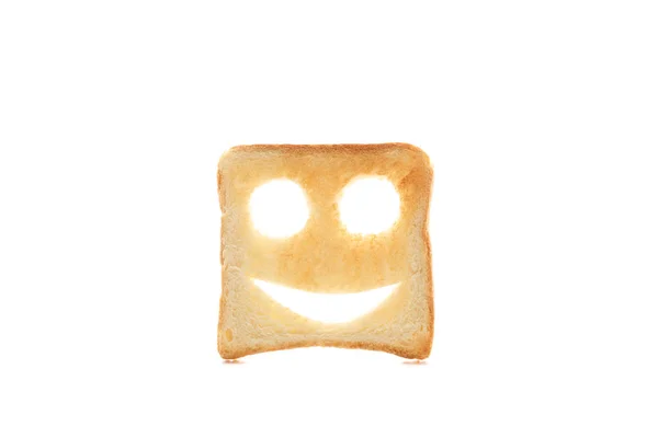 Tasty bread toast with happy face isolated on white background — Stock Photo, Image