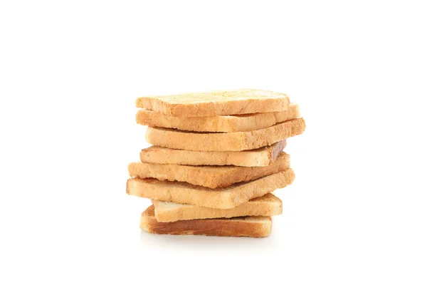 Pilha de fatias de pão torradas isoladas em fundo branco — Fotografia de Stock