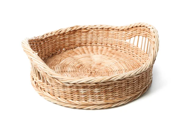 Wicker korg isolerad på vit bakgrund, närbild — Stockfoto