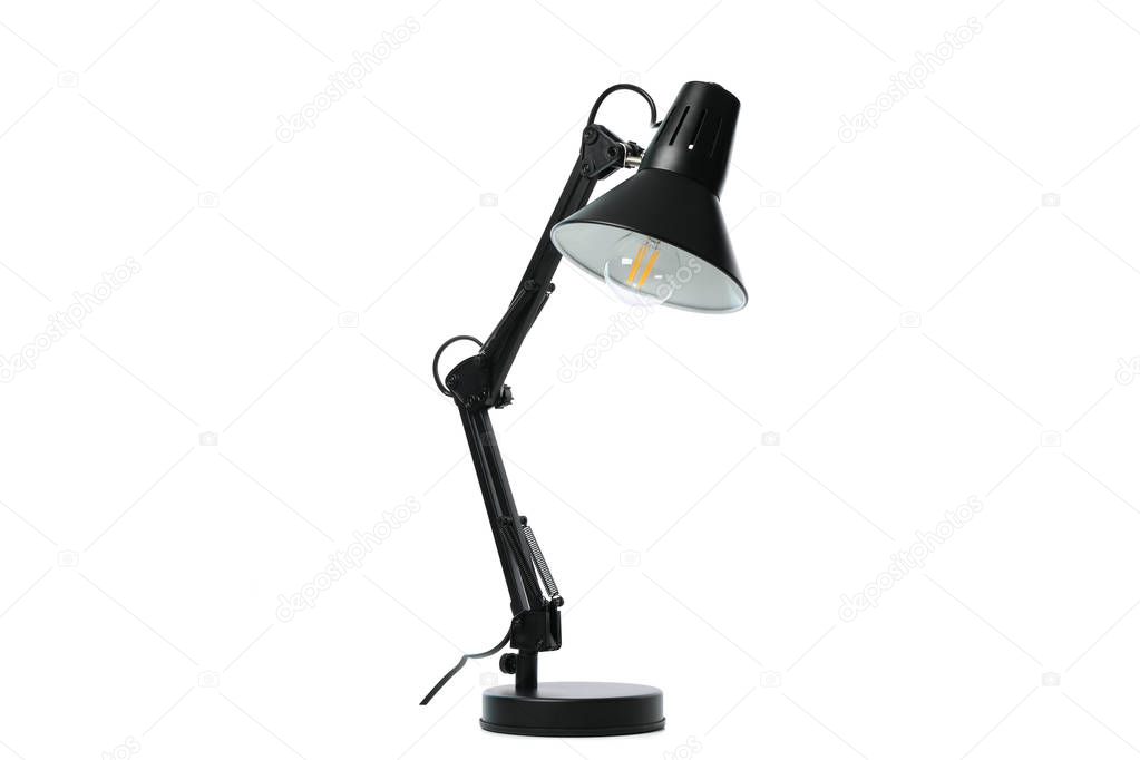 Beautiful black table lamp isolated on white background