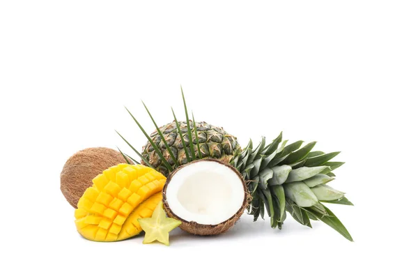 Abacaxi, coco, manga, carambola e palma — Fotografia de Stock