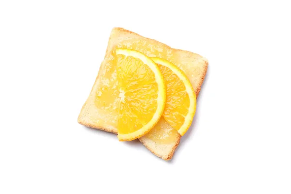 Toast with orange slices and jam isolated on white background — Stock Photo, Image