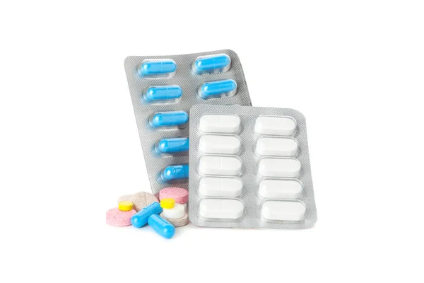 Piller i blisterförpackning isolerad på vit bakgrund — Stockfoto