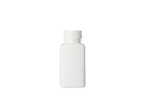 Blanco medische container voor pillen geïsoleerd op witte achtergrond — Stockfoto
