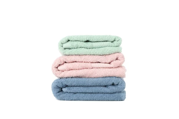 Stack of colored towels isolated on white background — Stock Photo, Image