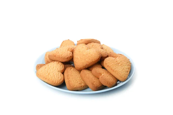 Plaat met hartvormige koekjes geïsoleerd op witte achtergrond — Stockfoto