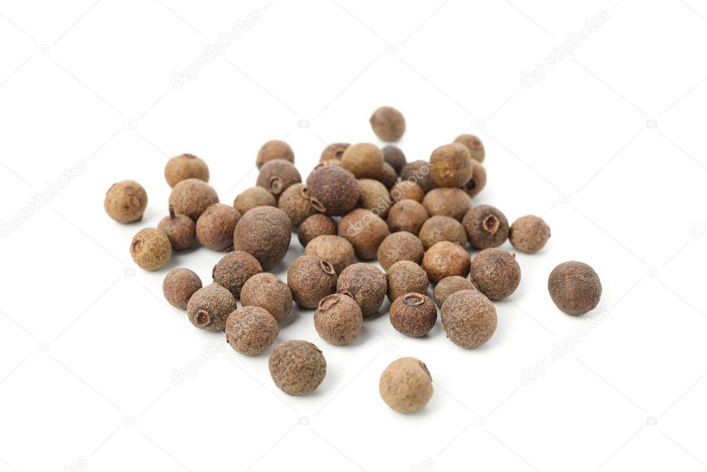 Peppercorns isolated on white background, close up