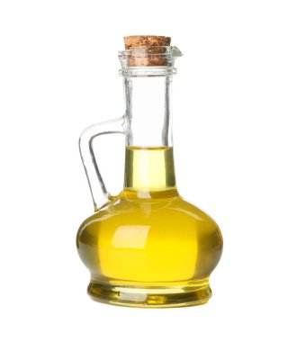 Beyaz arka plan üzerinde izole zeytinyağı ile sürahi