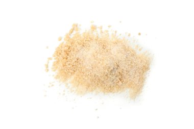 Brown sugar isolated on white background, top view