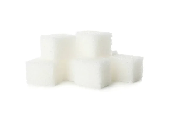Cubos de azúcar aislados sobre fondo blanco, de cerca —  Fotos de Stock