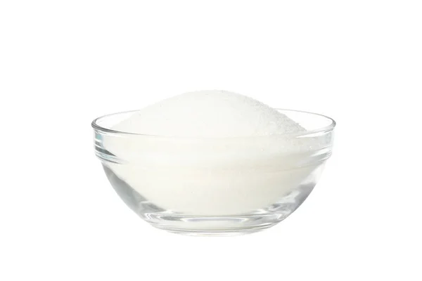 Tigela com açúcar isolado no fundo branco — Fotografia de Stock