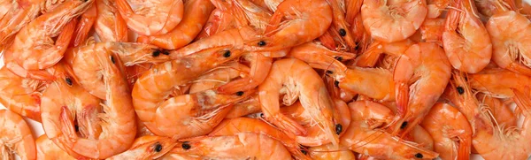 Delicious shrimps on white background, top view. Seafood