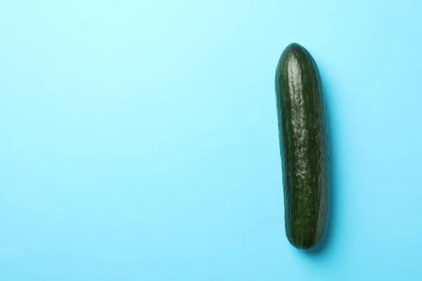 Groene komkommer op blauwe achtergrond, ruimte voor textgreen komkommer — Stockfoto