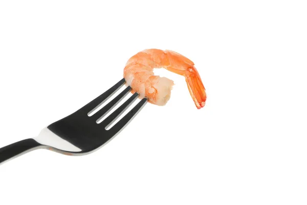 Fork with shrimps isolated on white background — Stock Photo, Image