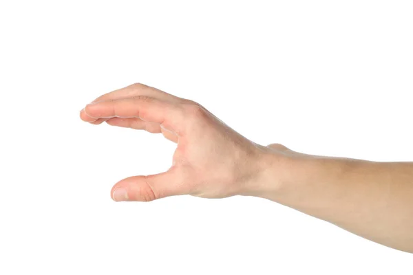 Male hand holding something, isolated on white background — Stock Photo, Image