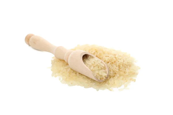 Cuillère et riz isolés sur fond blanc — Photo