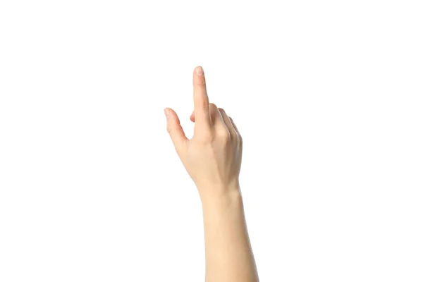Weibliche Hand Zeigt Geste Isoliert Auf Weißem Hintergrund — Stockfoto
