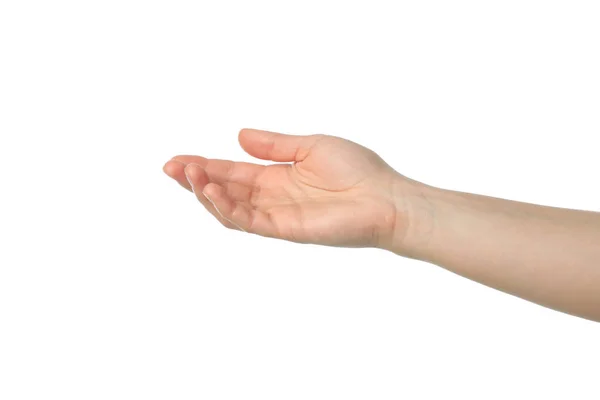 Vrouwelijke Hand Geïsoleerd Witte Achtergrond Gebaren — Stockfoto