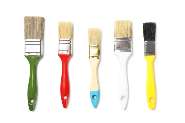 Beyaz Arka Plan Üzerinde Izole Farklı Boya Fırçaları — Stok fotoğraf