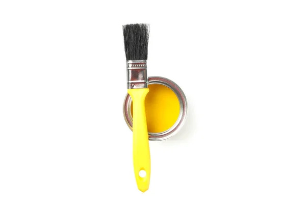 Pintura Amarilla Pincel Aislados Sobre Fondo Blanco — Foto de Stock