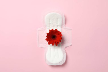 Pembe arka planda gerberalı hijyenik ped.