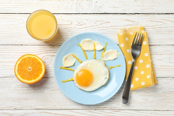 Завтрак Яиц Апельсинового Сока Деревянном Фоне Вид Сверху — стоковое фото