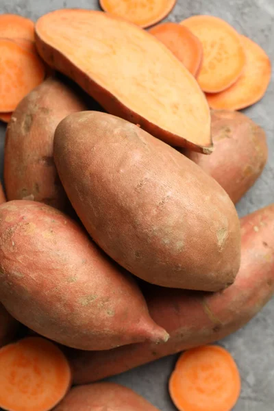 Sweet Potato Grey Background Top View Vegetables — Stock Photo, Image