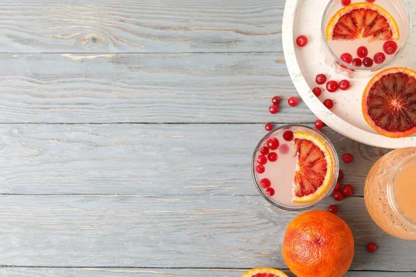 Lemonade Red Orange Cranberry Wooden Background Top View — Stock Photo, Image
