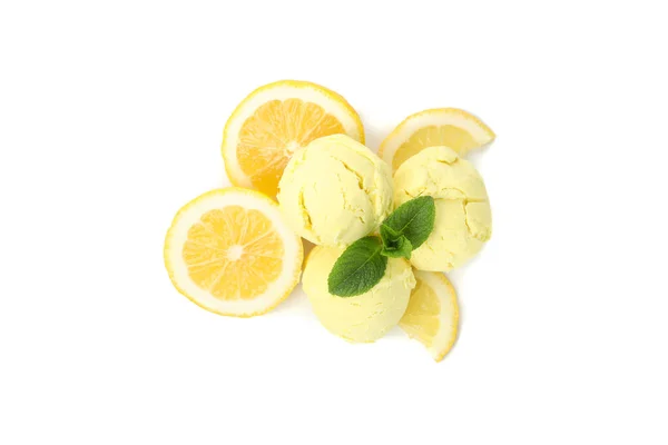 Мороженое Ломтики Лимона Мята Белом Фоне — стоковое фото
