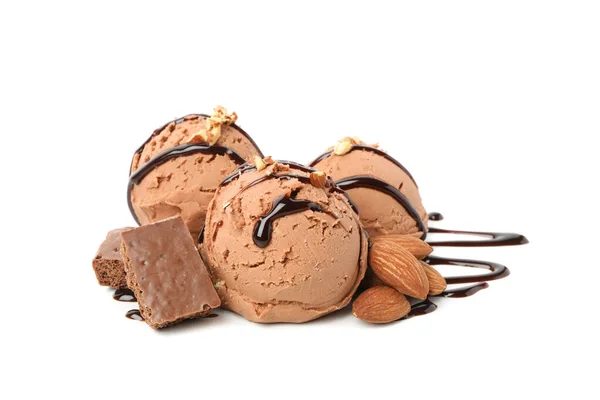 Мороженое Шарики Шоколад Миндаль Белом Фоне — стоковое фото