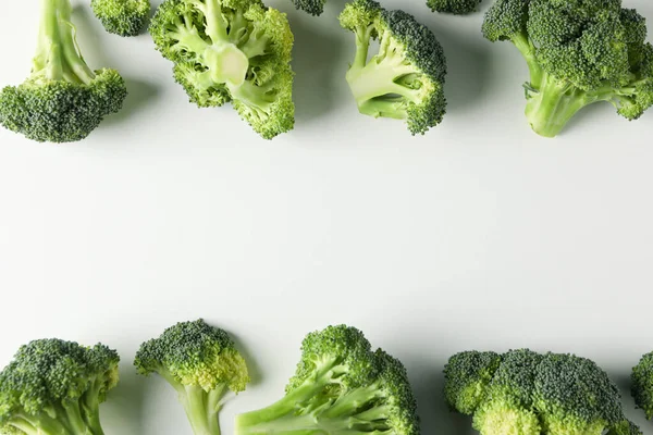 Broccoli White Background Top View Space Text — Stock Photo, Image