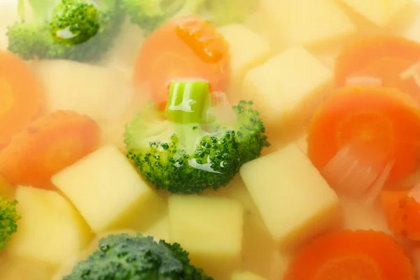 Zuppa Con Patate Broccoli Carote Fondo Intero Primo Piano — Foto Stock