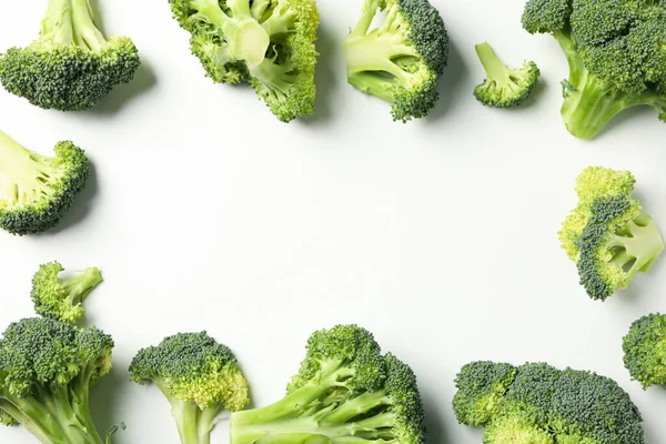 Broccoli White Background Top View Space Text — Stock Photo, Image