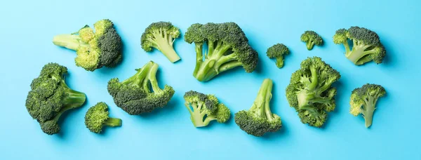 Broccoli Blue Background Top View Healthy Food — Stock Photo, Image