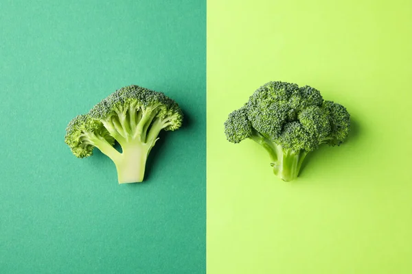 Broccoli Two Tone Background Top View Healthy Food — Stock Photo, Image