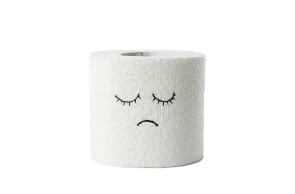 Toalettpapper Med Sorgligt Ansikte Isolerad Vit Bakgrund — Stockfoto