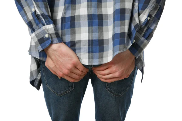 Man Holds His Ass Isolated White Background Hemorrhoids — Stockfoto