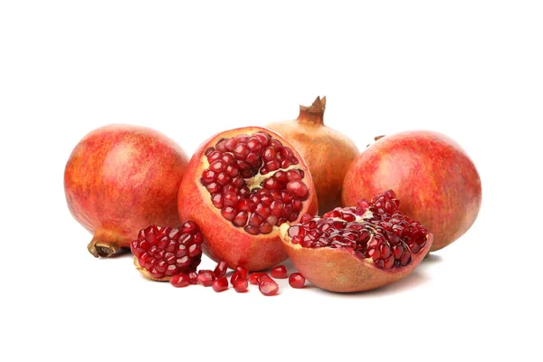 Grupp Granatäpple Isolerad Vit Bakgrund Saft Frukt — Stockfoto