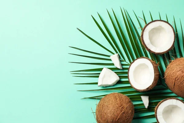 Kokosowy Palmowy Gałąź Miętowy Tło Owoce Tropikalne — Zdjęcie stockowe