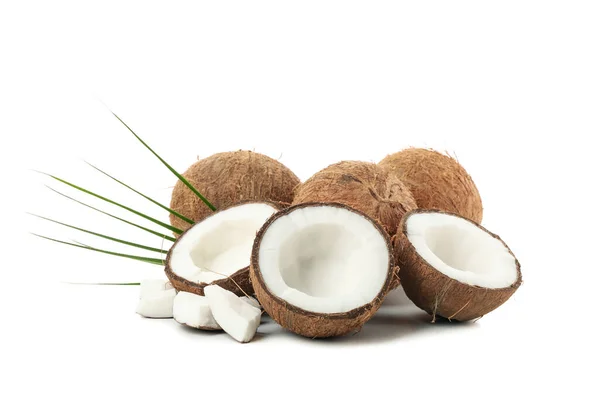 白の背景に隔離されたココナッツのグループ 熱帯果実 — ストック写真