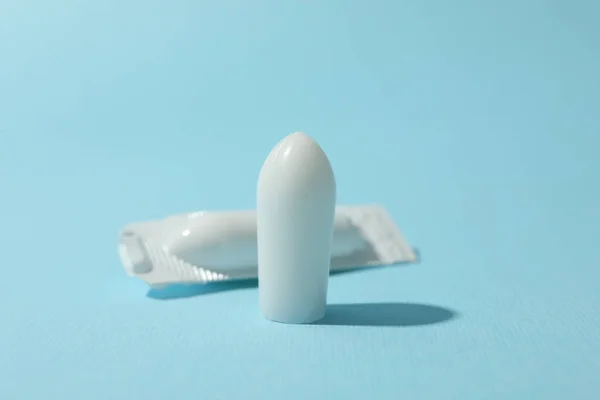 Anal Vaginal Candles Blue Background Close — Stock Photo, Image