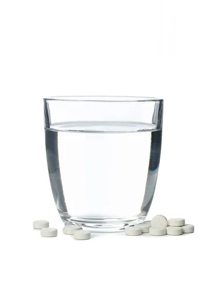 Glass Water Pills Isolated White Background — Stock Photo, Image