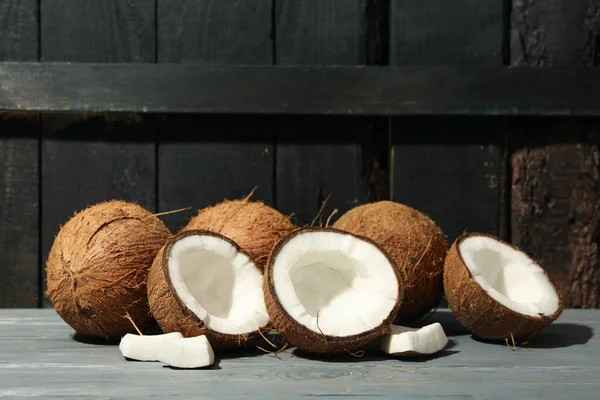 Coco Sobre Fundo Madeira Espaço Para Texto Frutas Tropicais — Fotografia de Stock