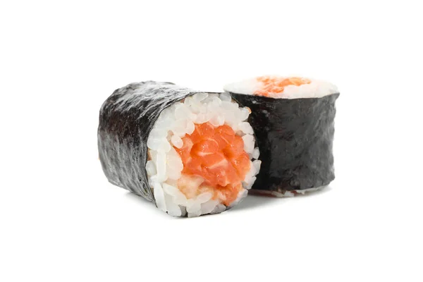 Comida Japonesa Deliciosos Rolos Sushi Isolados Fundo Branco — Fotografia de Stock