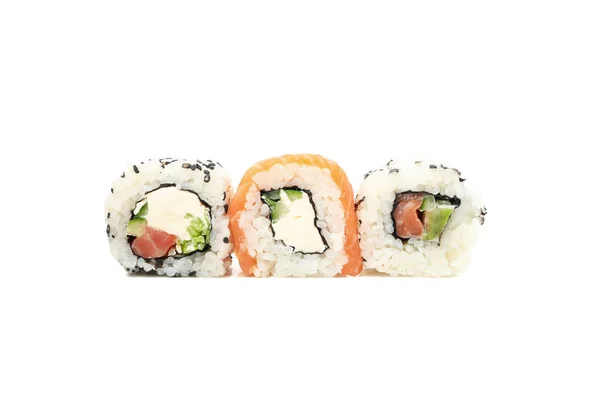 Japońskie Jedzenie Pyszne Bułki Sushi Izolowane Białym Tle — Zdjęcie stockowe