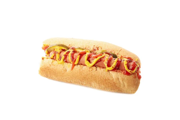 Savoureux Hot Dog Isolé Sur Fond Blanc — Photo