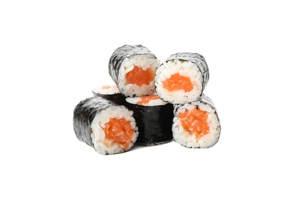 Cibo Giapponese Deliziosi Rotoli Sushi Isolati Sfondo Bianco — Foto Stock