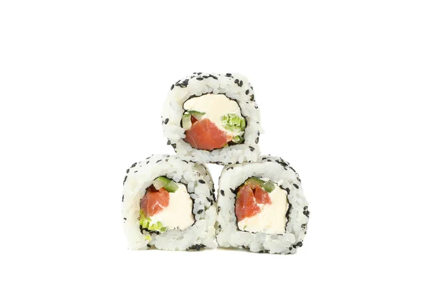 Comida Japonesa Deliciosos Rolos Sushi Isolados Fundo Branco — Fotografia de Stock